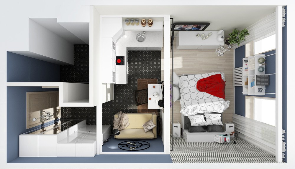 volwassene kwartaal bron Design studio 21-22 square. meters (37 photos): apartment interior with  balcony